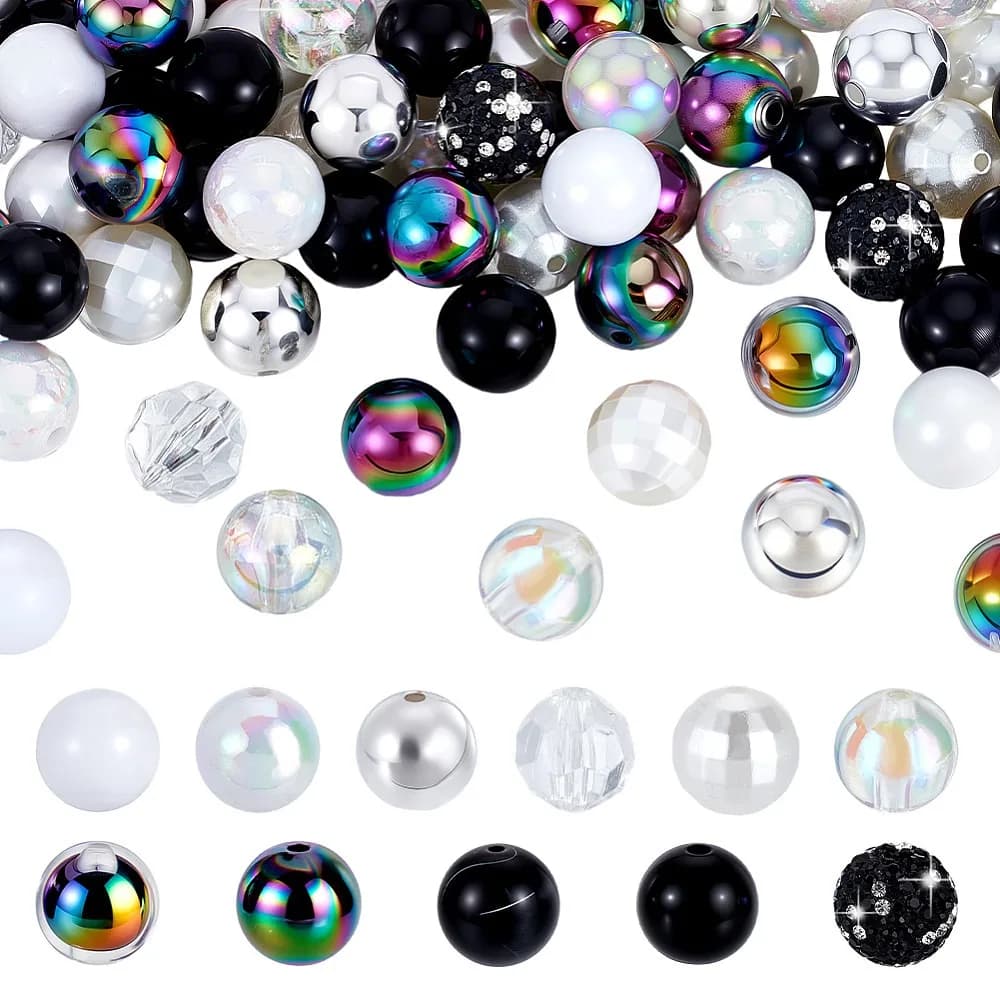 102Pcs 11 Styles Round Beads Kits Including Polymer Clay Pave Rhinestone Beads Beads and Acrylic Beads Mixed Color 15~16mm
