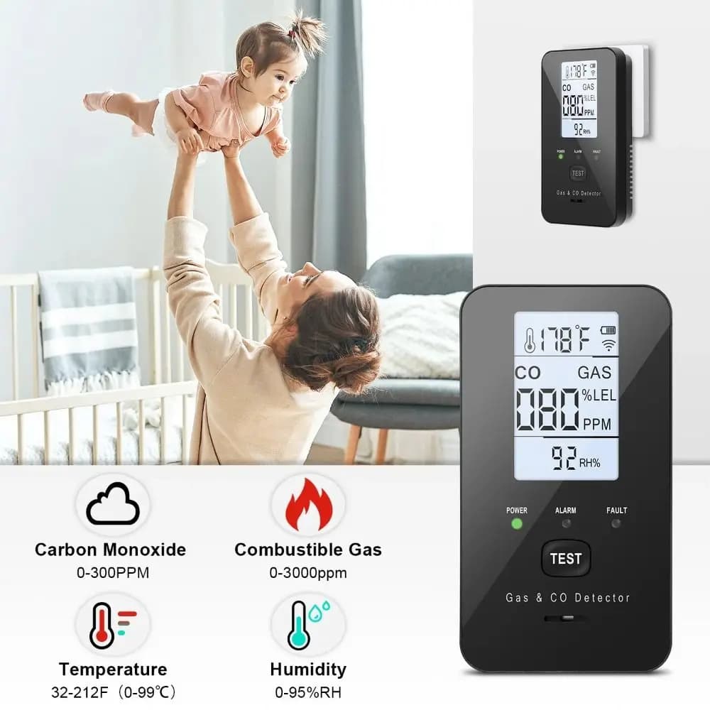 Rilevatore di metano dal design 4-in-1, dispositivo compatto, segnali acustici, rilevatore di monossido di carbonio, segnali visivi, prestazioni stabili