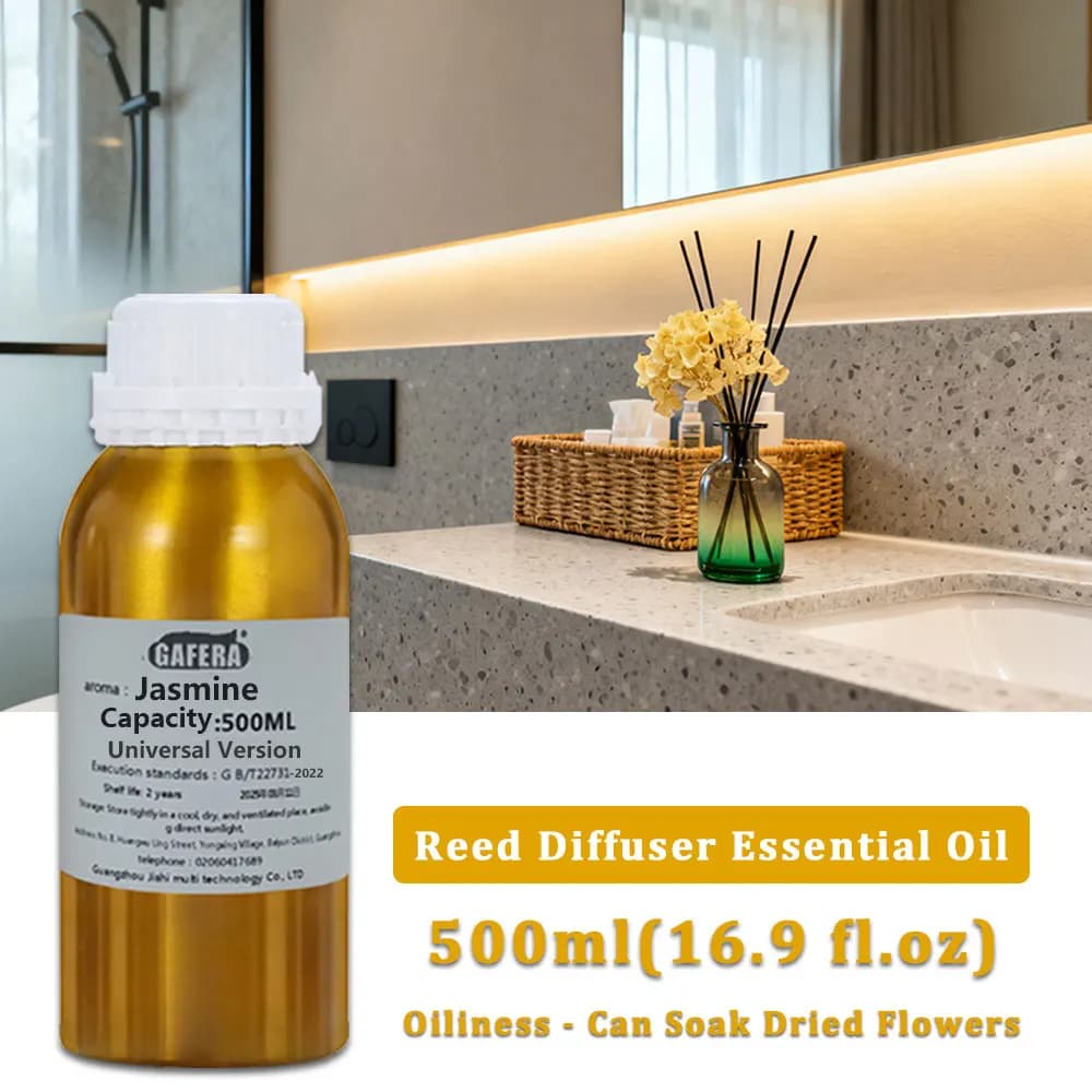 GAFERA 500ml (16.9 fl.oz) Oli Essenziali al Gelsomino Hilton, Olio Aromatico di Ricambio per Diffusore a Bastoncini, Aromaterapia Senza Fiamma
