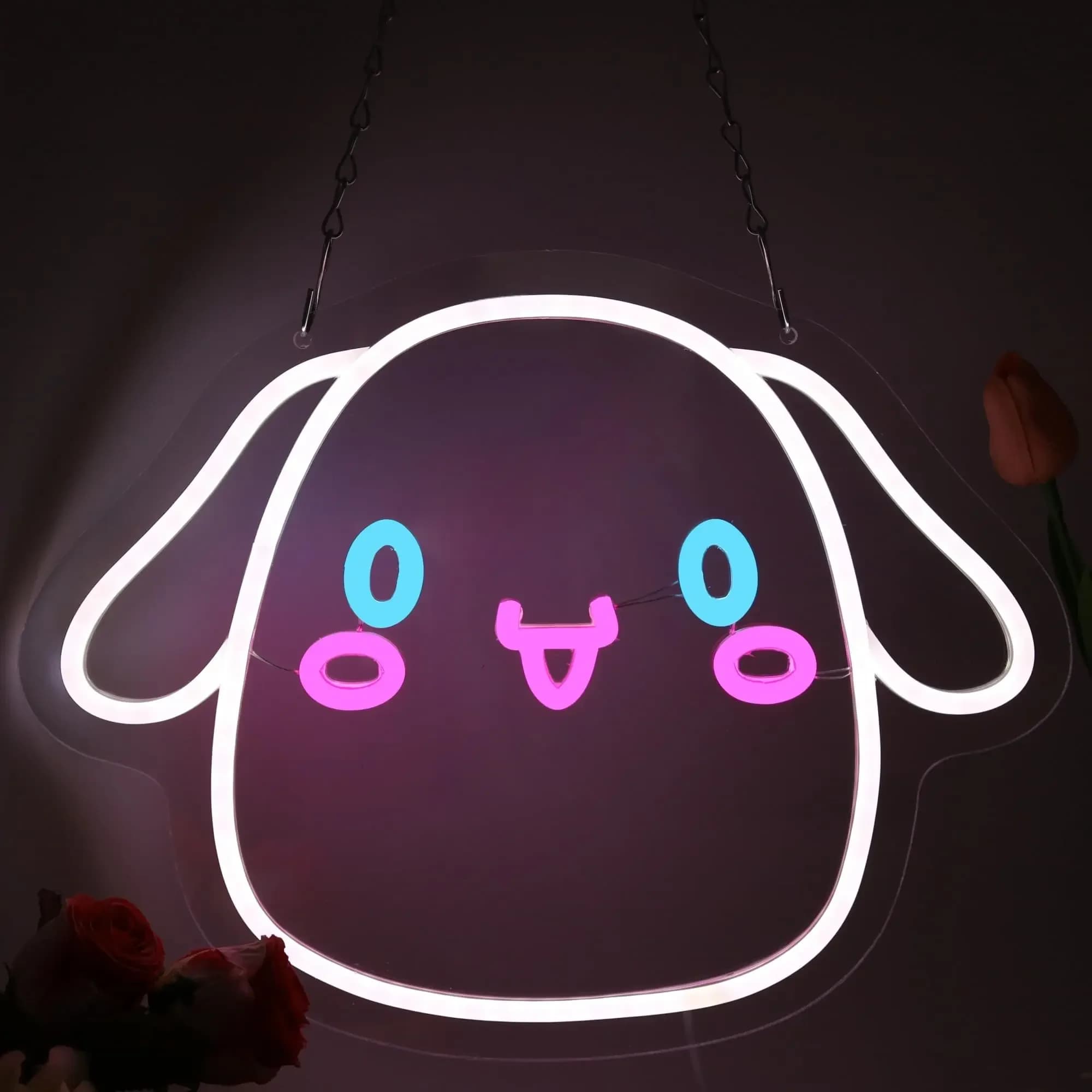Insegna al Neon Sanrio Laurel Dog per Decorazione Casa, Occhi Blu Carini, Faccia Rosa, USB Dimmerabile, da Appendere per Decorazione Parete, Camera da Letto, Soggiorno