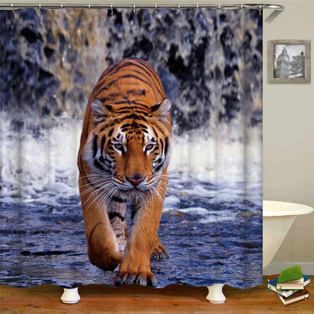 Set di tende da doccia con tigre nordorientale Serie di animali selvatici Divertenti tende per decorazioni per il bagno Tessuto impermeabile Decorazioni per vasca da bagno Schermi da bagno