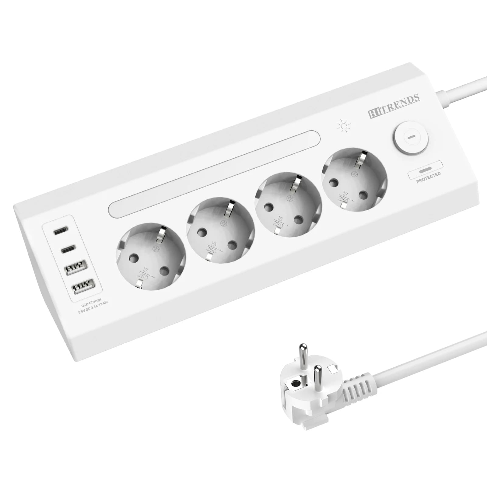 Presa angolare 8 in 1, 4AC+2USB-A+2USB-C, desktop a doppio scopo montato a parete, protezione porta di sicurezza, cavo di prolunga da 1,8 metri