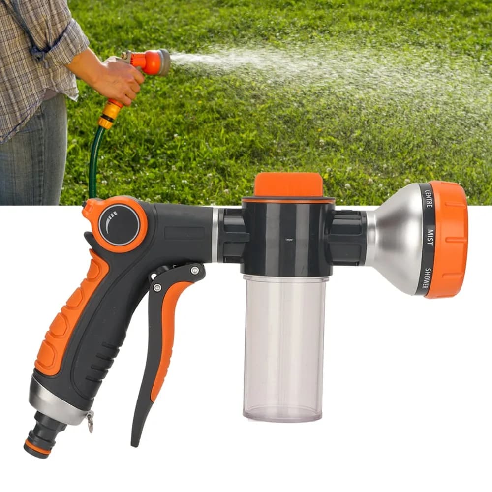 8 Modes Garden Hose Nozzle Adjustable Heavy Duty Hose Sprayer with Soap Dispenser Front Trigger Ergonomic Watering Nozzle