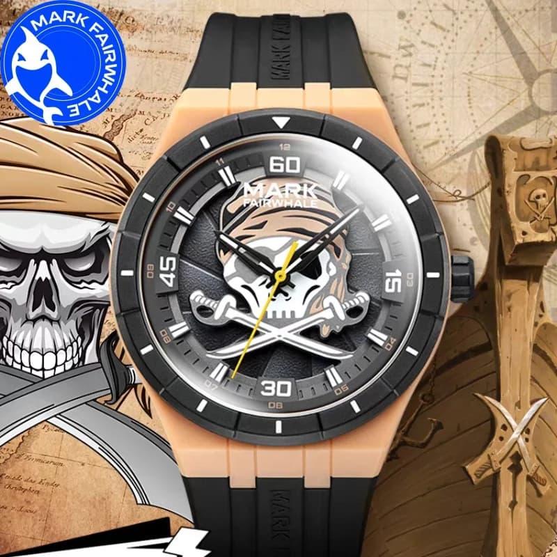 MARK FAIRWHALE Men's Watches 5040 Resin Case Trend Rotating Dial Silicone Strap Waterproof Quartz Wristwatches Gift box