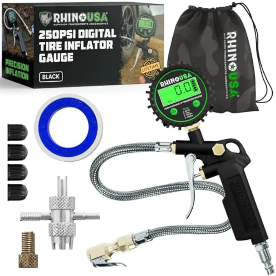 Manometro Digitale per Pneumatici con Gonfiatore 250 PSI, Attacco Professionale per Compressore d'Aria e Accessori - Manometro ad Alta Pressione