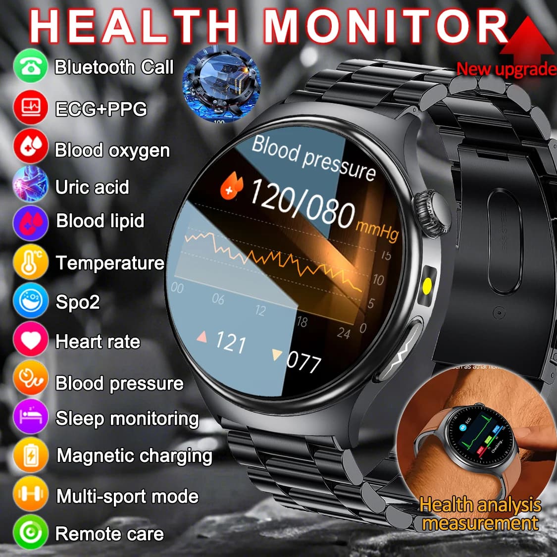 2026New Sapphire High-end Smart Watch ECG Monitoraggio della salute Orologio AMOLED Schermo Chiamata Quadrante personalizzato Pressione dell'ossigeno nel sangue Smartwatch