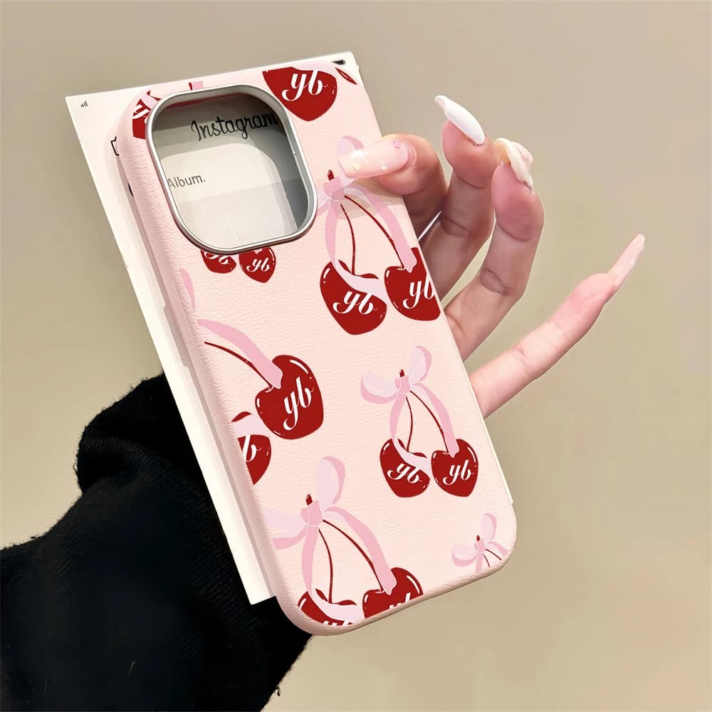 Ballet Cherry Bow Phone Case For iPhone 17 16 15 14 13 12 11 Pro Max Plus 17 Air 16E Shockproof Silicone Soft Fashion TPU Cover