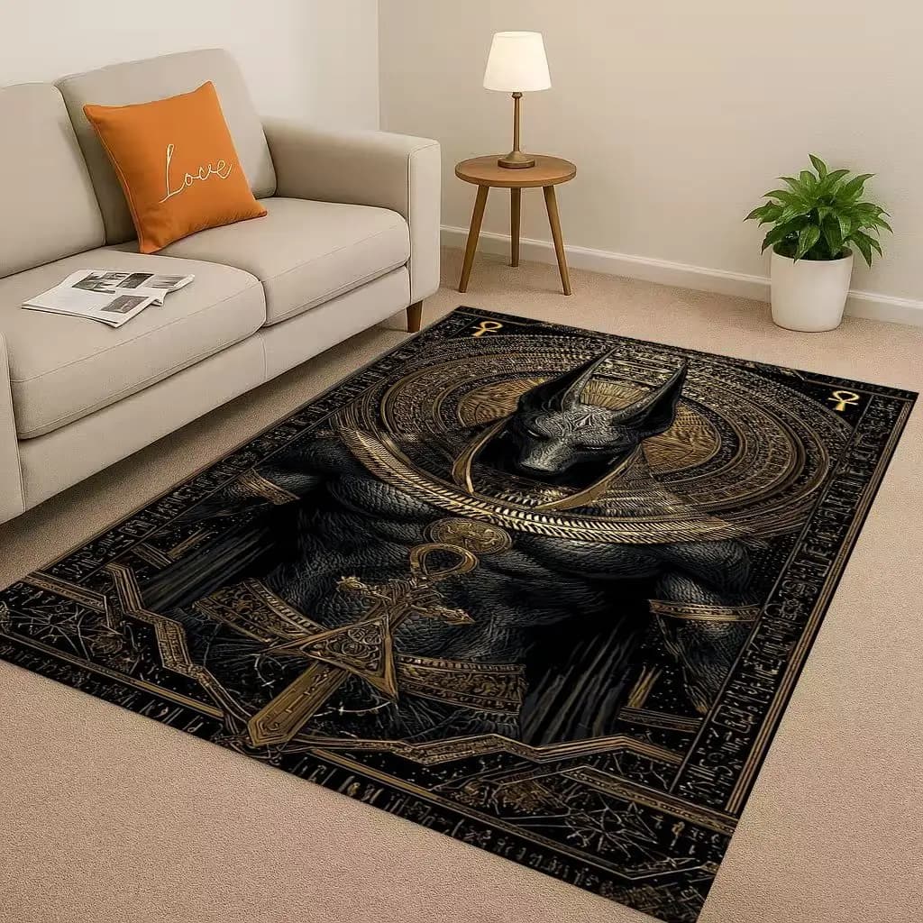 Dio morto Anubis Faraone Antico Egitto Cartoon Soggiorno Tappeto antiscivolo per camera da letto Sala giochi Divano, Zerbino per decorazioni per la casa