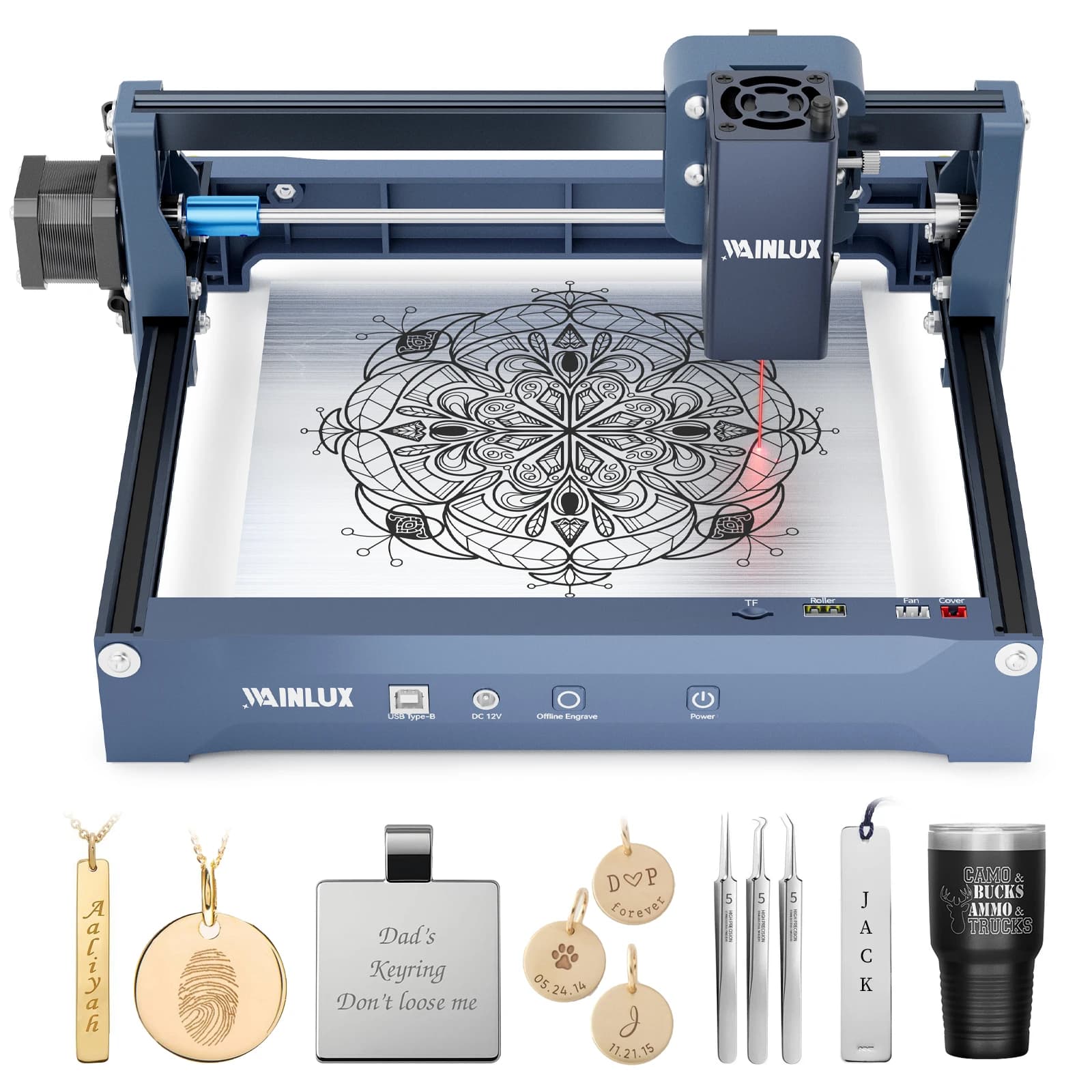WAINLUX X2 Macchina per incisore laser doppio per metallo Laser a infrarossi 1064nm con diodo 5W 10W per area di intaglio per incisione su legno 15x20cm