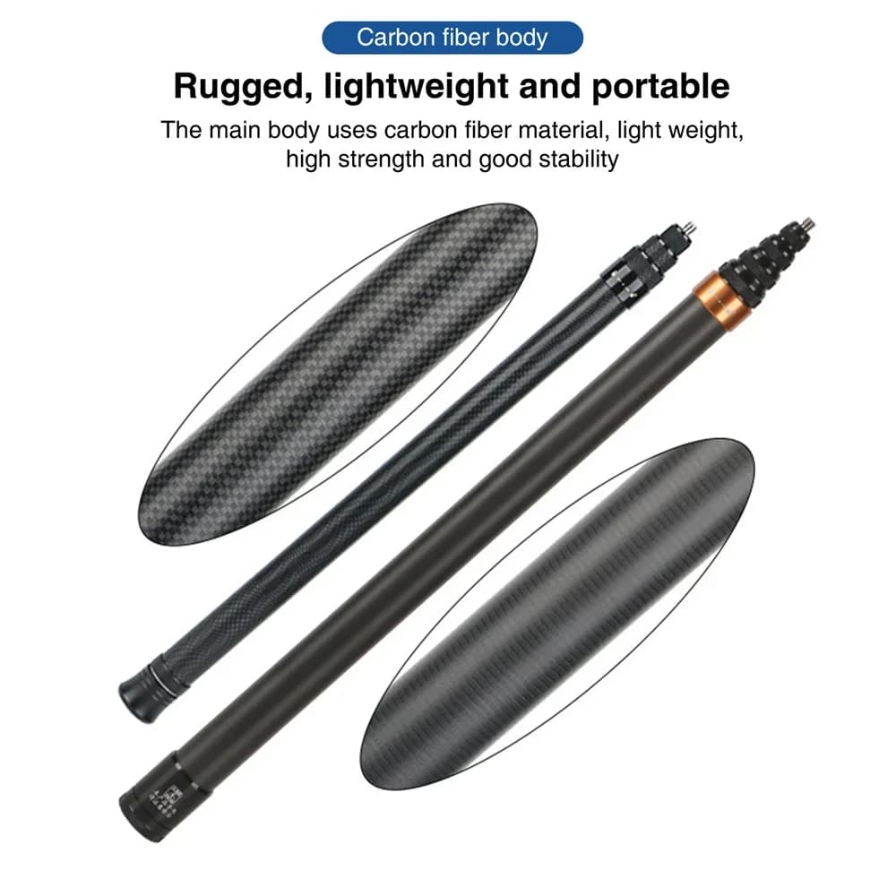 Hiking Essential Palo in fibra di carbonio a 5 sezioni (45-290 cm) per Insta360 - Blocco rapido da 0,5 s e design adatto alla zaino da 256 g