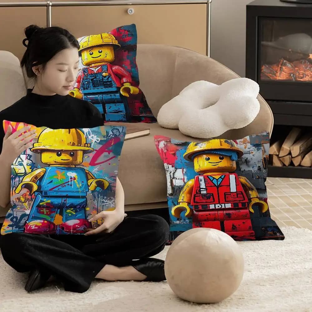 Cartoon Various Occupations L-Legos Cushion Cover Pillowcase Upholstery Sofa Throw Pillow Home Decor Pillowcas