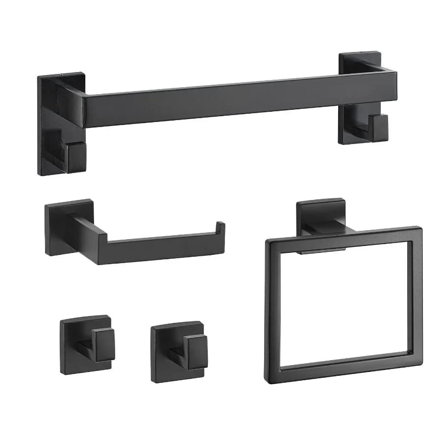 Set di accessori per il bagno nero opaco Set di accessori per il bagno da 5 pezzi Set di portasciugamani da 16 pollici in acciaio inossidabile 2 asciugamani per accappatoio