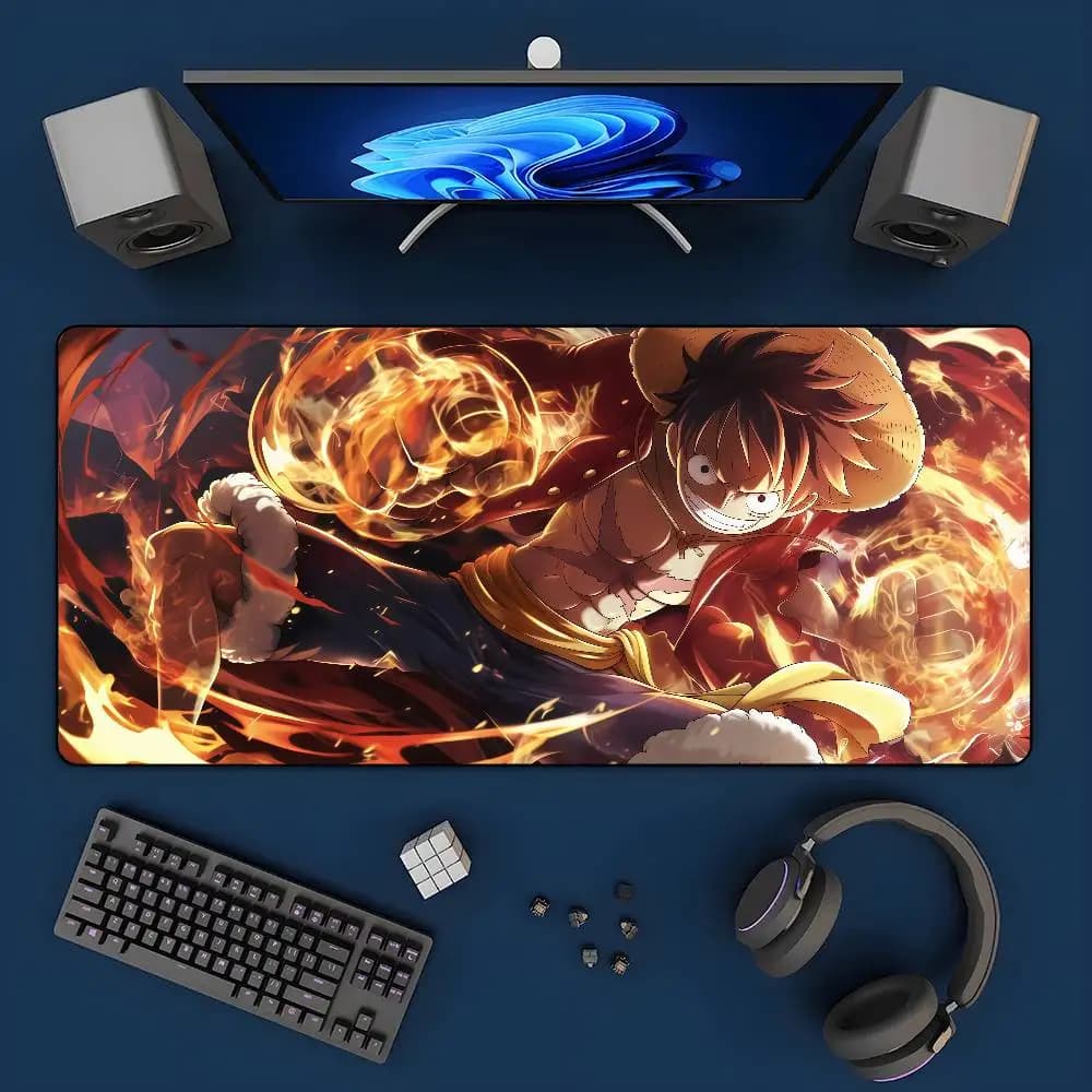 Tappetino per mouse da gaming One Piece Gol D Roger, grande, in gomma, per tastiera e scrivania, con bordi cuciti da 2 mm.