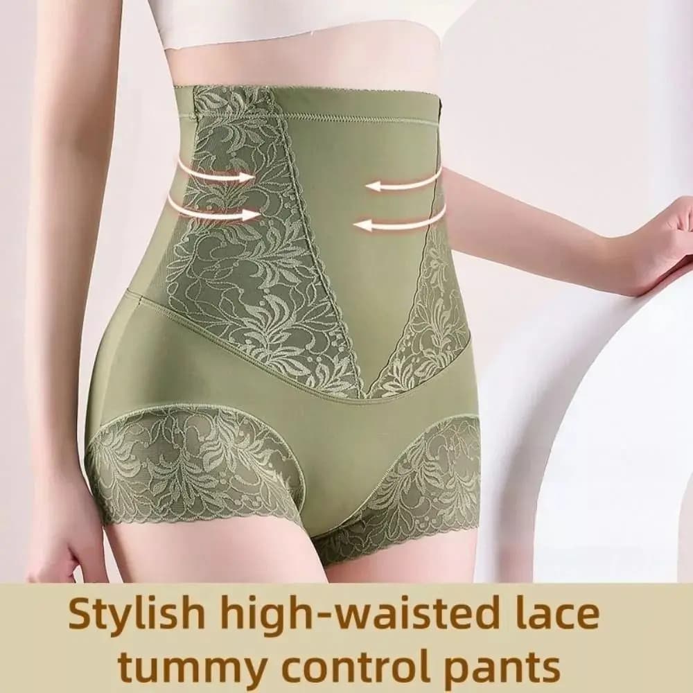 Comfortable High Waist Tummy Control Panties Breathable Seamless Lace Trim Slimming Underwear Body Shaping Shapewear Women Wear