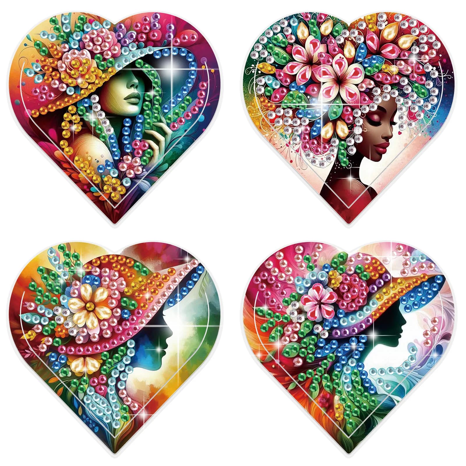 Kit di segnalibri a forma di cuore con pittura diamante da 4 pezzi, segnalibri di diamanti a forma speciale con diamanti colorati da donna, regalo fatto a mano