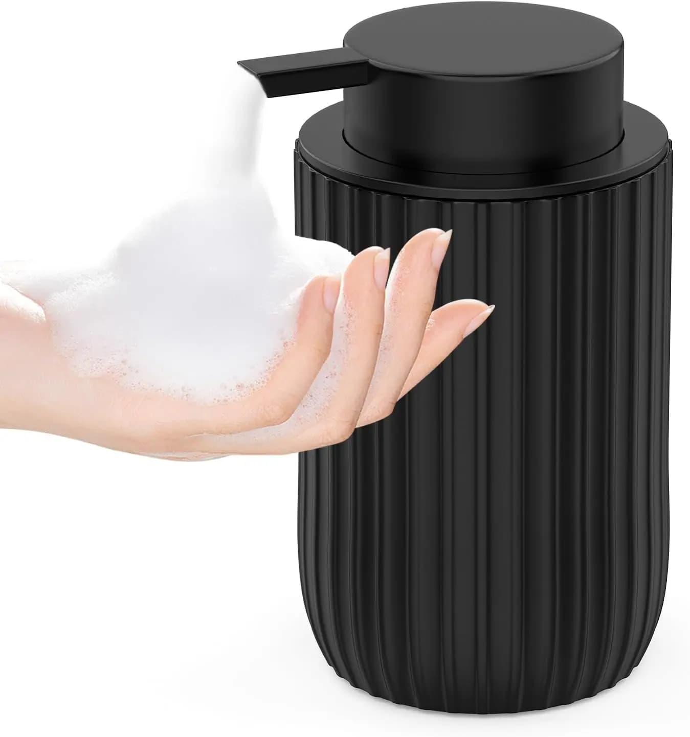 Dispenser di Sapone Schiumogeno in Ceramica, 12 oz Ricaricabile Nero Opaco per Bagno e Cucina