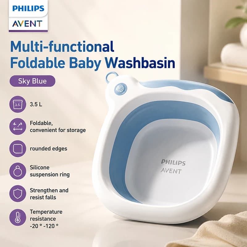 Avent PA-X15 Baby Washbasin Foldable 3.5L Reinforced Anti Drop Basin Heat-resistant and Easy To Carry for Showering Bathing