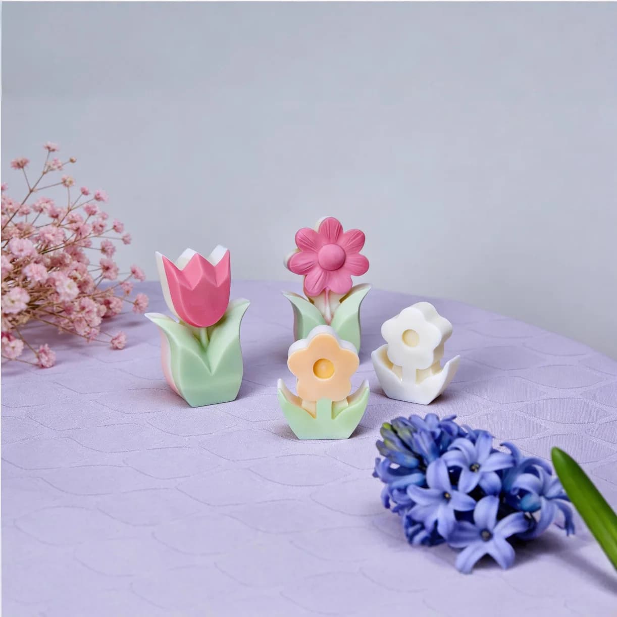Set di 3 Stampi in Silicone a Forma di Tulipano e Margherita per Candele Profumate, Resina e Sapone Fatto a Mano, Stampi 3D per Fiori in Resina