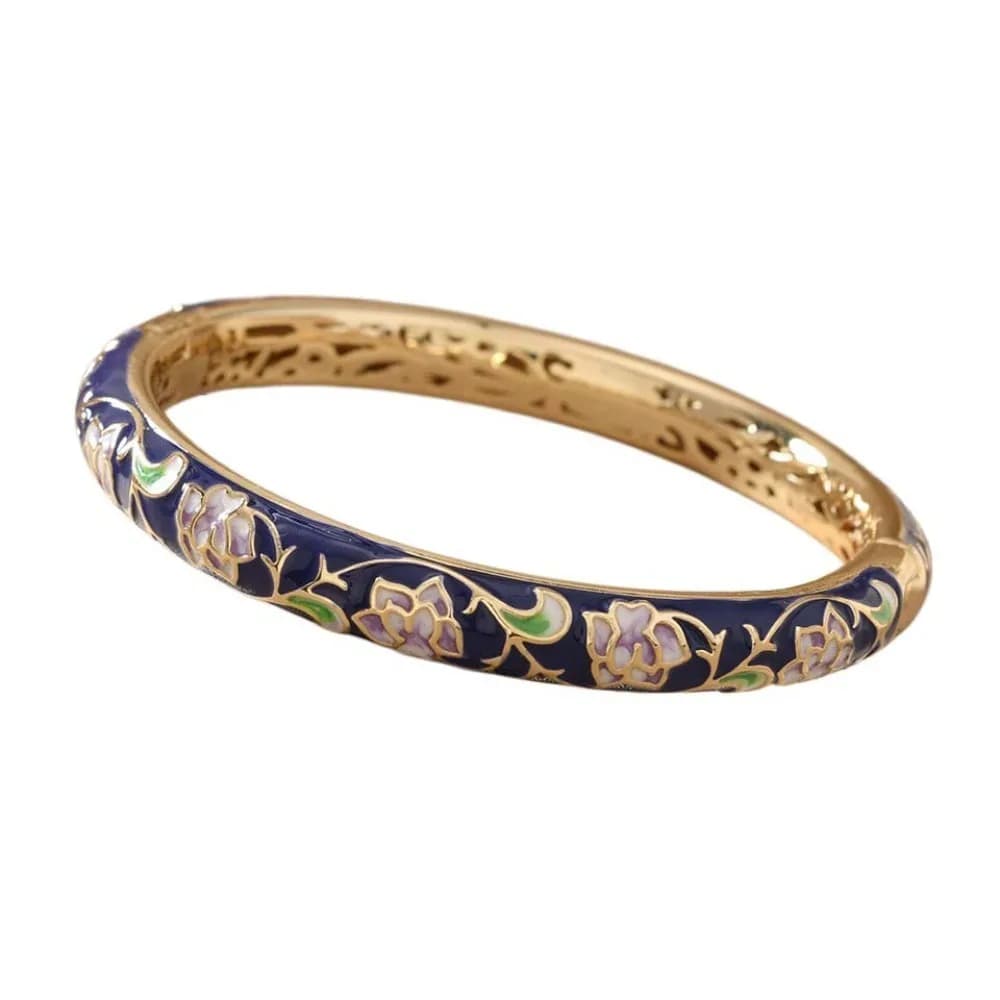 Enamel Vintage Cloisonne Bangle Traditional Peony Floral Chinese Peony Flower Bangle Ethnic Classic Women's Hand Bracelet Ladies