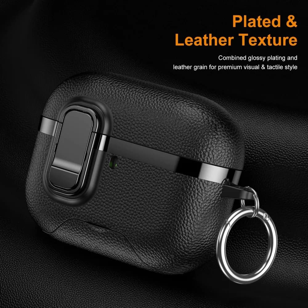 Custodia antiurto in pelle con blocco interruttore e supporto per telefono per Apple AirPods Pro 3 2, cover protettiva per auricolari AirPods 4 3