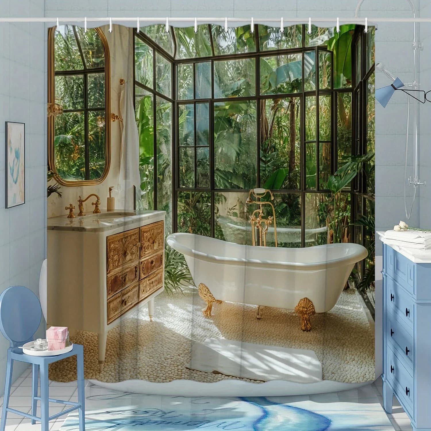 ~O~ Tenda da doccia da giardino tropicale vintage - Poliestere, tema moda, lavabile, 12 ganci, 70,8x70,8 pollici, lussuoso bagno De