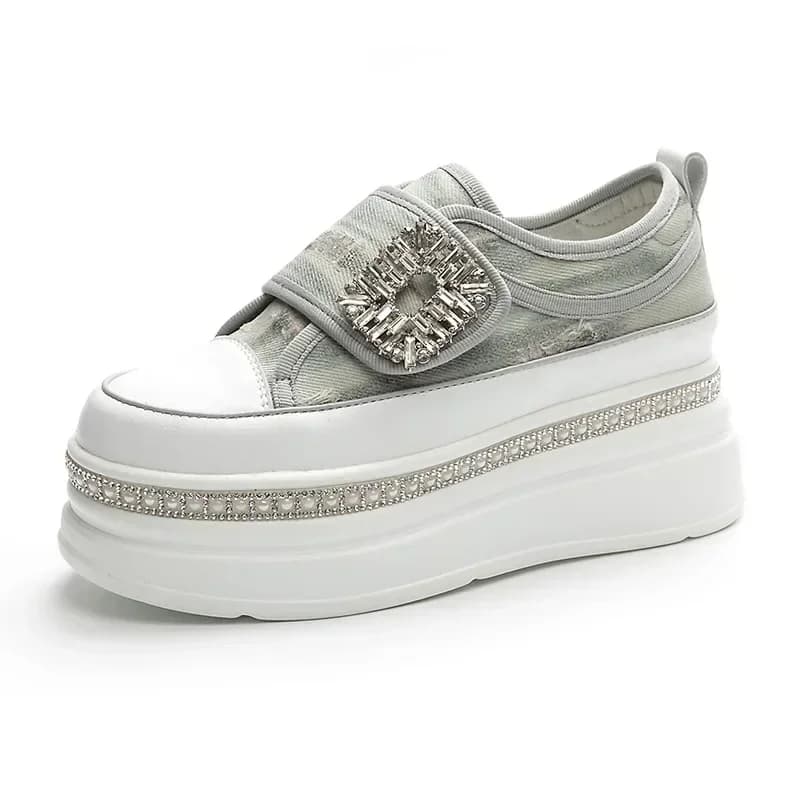6CM Denim Diamond Platform Wedge Vera pelle Casual Primavera Estate Autunno Comode scarpe da ginnastica robuste di alta marca Scarpe con tacco nascosto