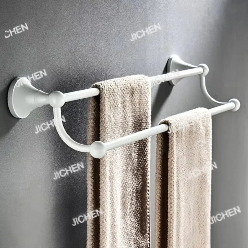 Materiale in rame bianco JC, portasciugamani bianco a doppia barra, vernice bianca per bagno, accessori per bagno.