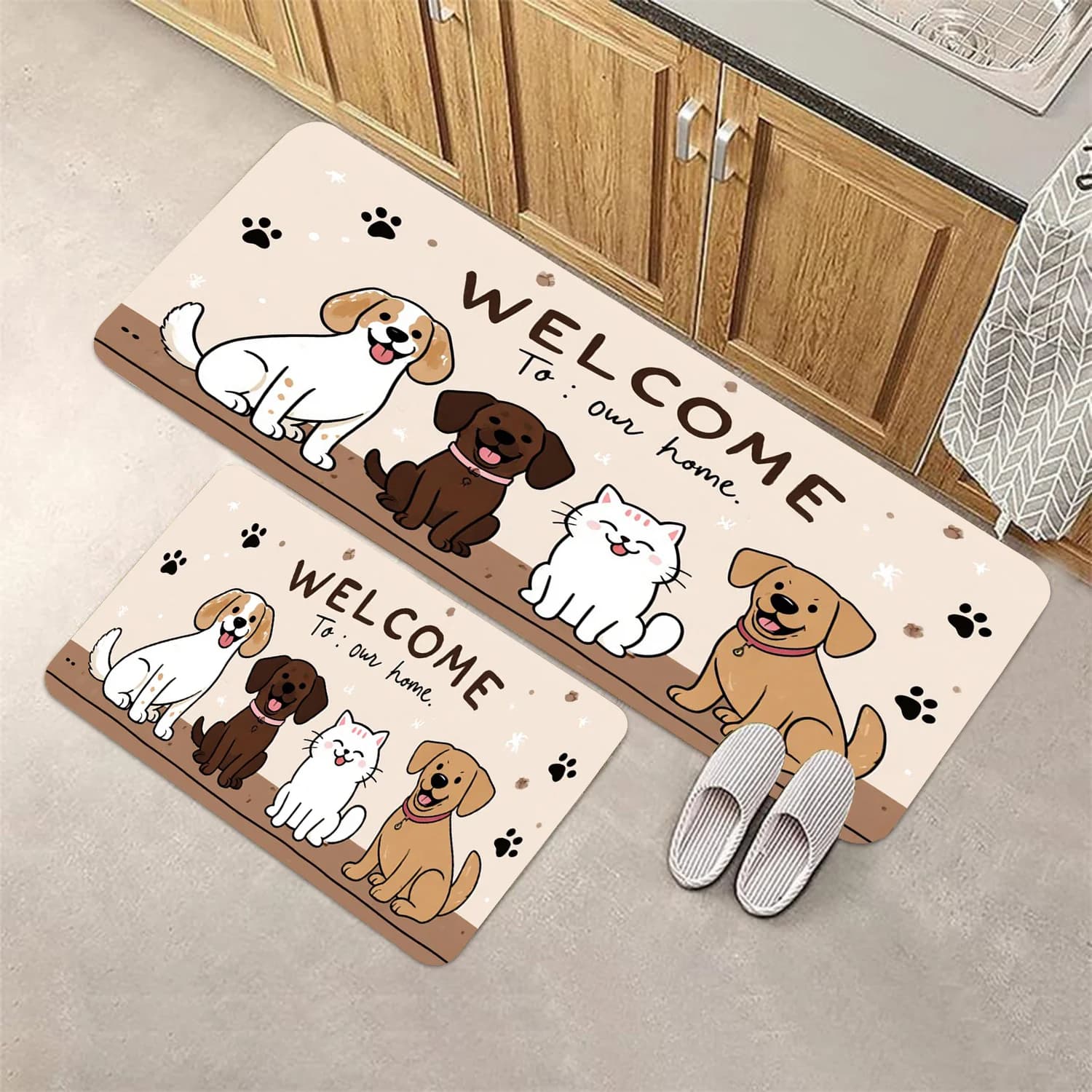 Tappeto d'ingresso con motivo gatto e cane dei cartoni animati, tappeto lungo per lavello della cucina, tappeto per soggiorno, sala da pranzo, cucina, camera da letto, ingresso.