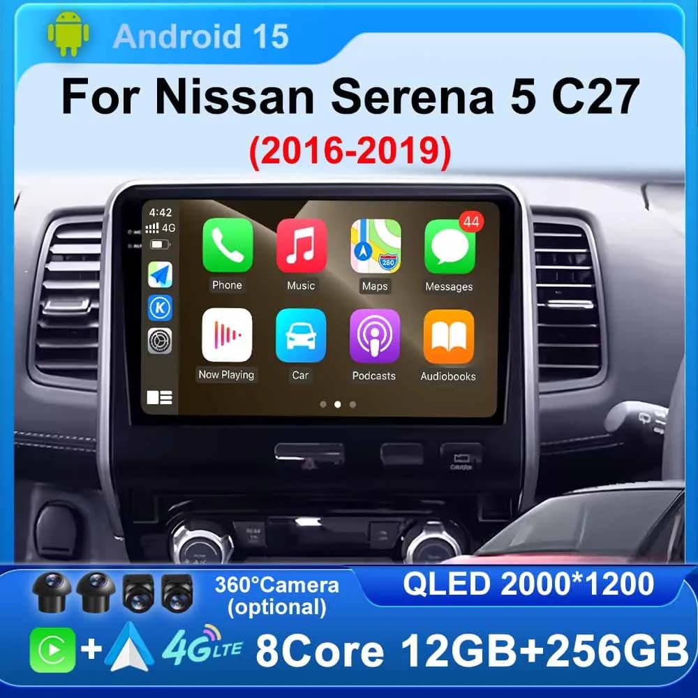 Android 15 Autoradio per Nissan Serena 5 C27 2016 - 2019 RHD GPS Lettore multimediale BT 4G Unità principale Stereo Wireless Carplay Auto