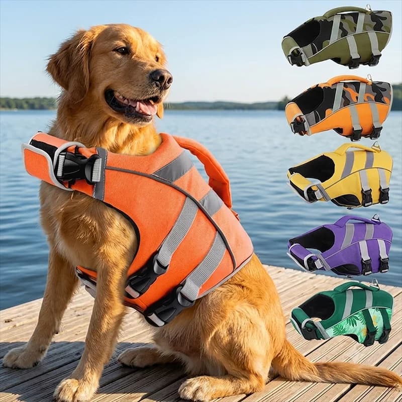 Dog Life Jacket Reflective Buoyancy Vest Safety Swimming Life Vest with Rescue Handle for Small Medium Large Dogs