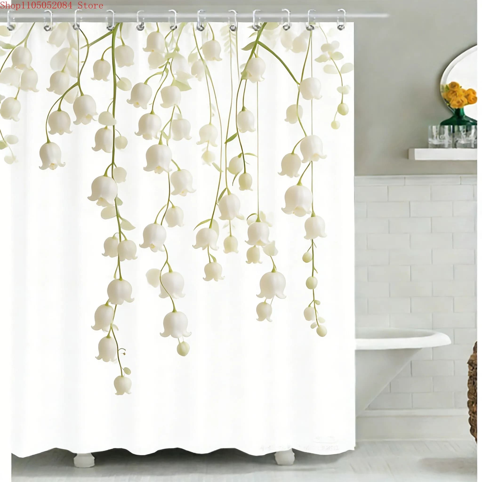 Elegante Tenda da Doccia Impermeabile con Motivo Floreale di Mughetto Bianco