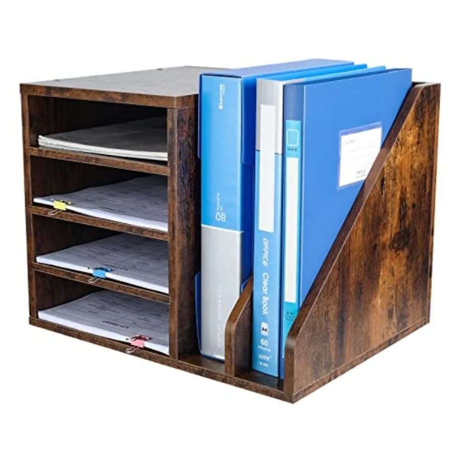 Organizzatore da scrivania in legno per documenti, cartelle, posta, buste, forniture per spedizioni o riviste