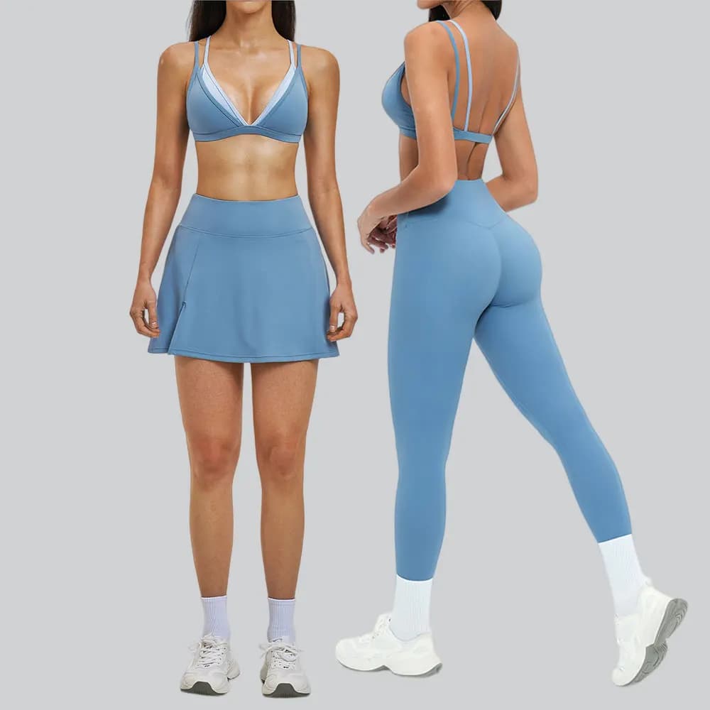 Set Yoga da Donna 2 Pezzi: Top Sportivo Effetto Due Pezzi e Gonna da Tennis, Completo Sportivo Traspirante ad Asciugatura Rapida, Leggings e Tuta da Allenamento