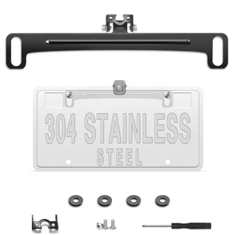 Universal Car Rear View Camera License Plate Bracket, Upgraded Full Stainless Steel Backup Camera Mount, Dash Cam Mirror Access
