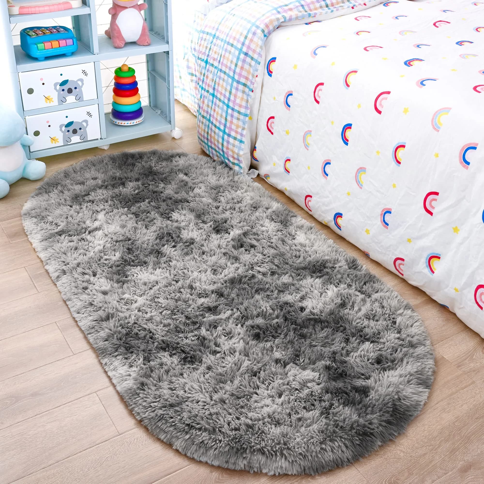 Oval rug shaggy tie-dye VIKAMA, children's bedroom carpet, soft and soft, for living room, dorm, home decoration