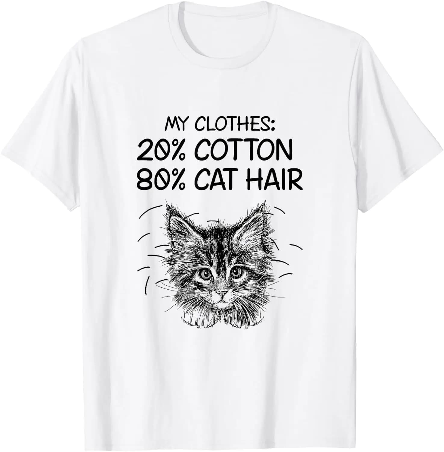 My Clothes 20% Cotton 80% Cat Hair Tee T-Shirt 100% Cotton Trendy Y2K Short-Sleeve Tee – Soft, Quick-Drying, All Occasion Casual Suitable For Concert Party Hanging Out Sightseeing Trip
