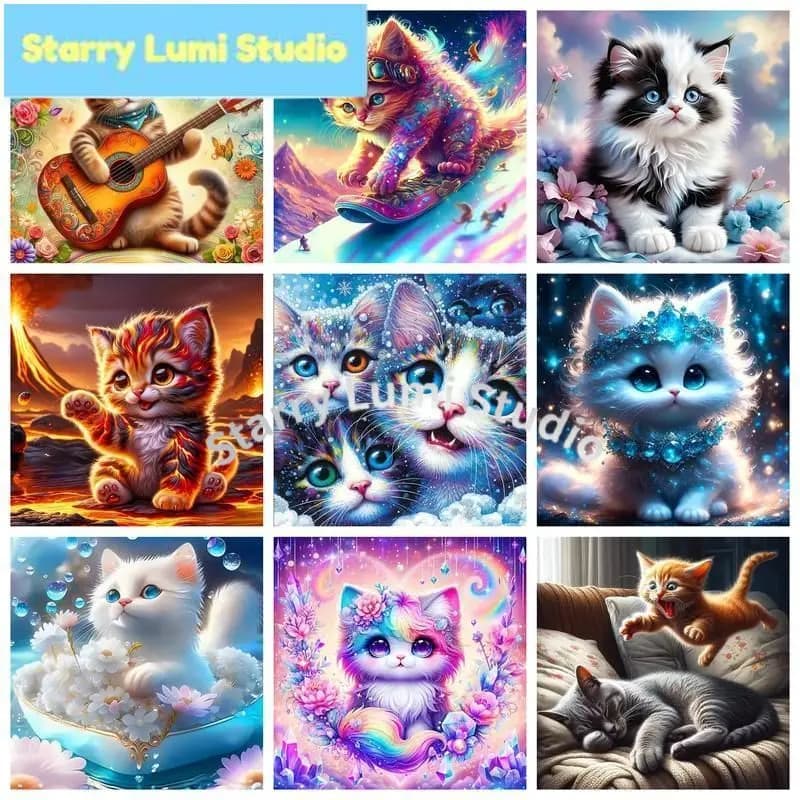 Diamond Embroidery Cat Animal Rhinestone Picture 5D DIY Diamond Painting Mosaic Kit Home Decoration Gift