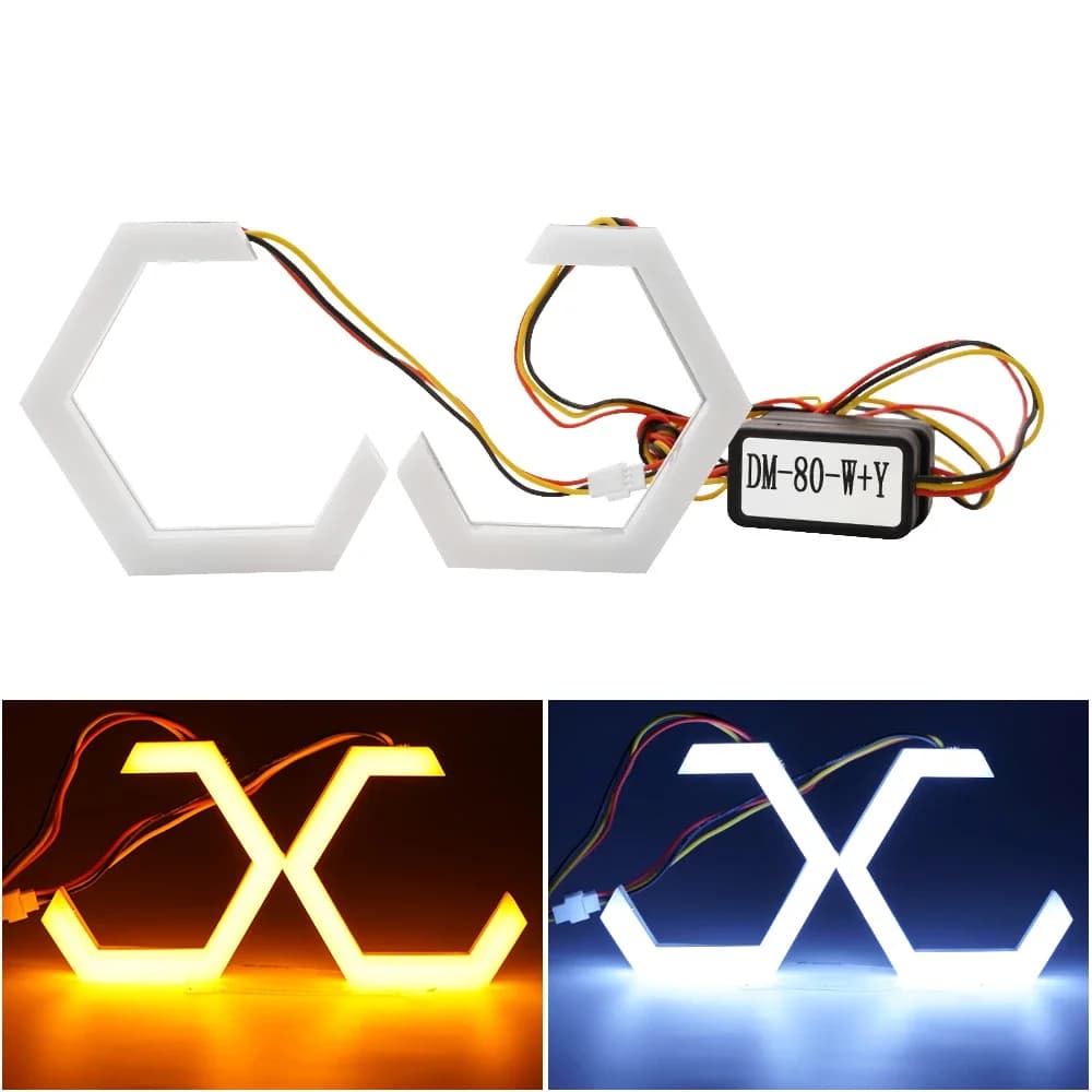 1Set LED Angel Eyes Anelli Halo Esagonali per Auto Moto Fari A LED Bianco + Ambra 12V 24V DC 2.5 pollici 80MM 70MM 90MM per Auto