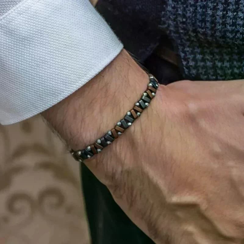 Hip Hop Elastic Beaded Non-fading Men Bracelet Simple Black Stone Irregular Bracelet Simple Party Jewelry Accessories
