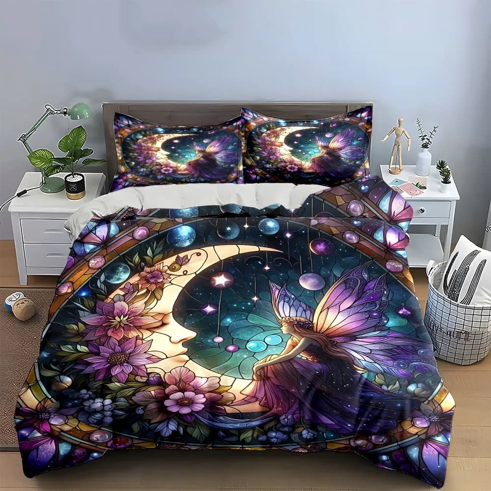 Set di decorazioni floreali Fairy Moonlight, set di biancheria da letto morbido e delicato sulla pelle, include 1 copripiumino e 2 federe, regalo