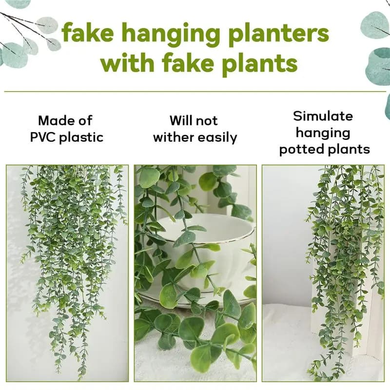 1 Pcs Artificial Hanging Plants Fake Potted Eucalyptus Hanging Plant For Wall Room Home Patio Indoor Outdoor Decor Highly Recomm