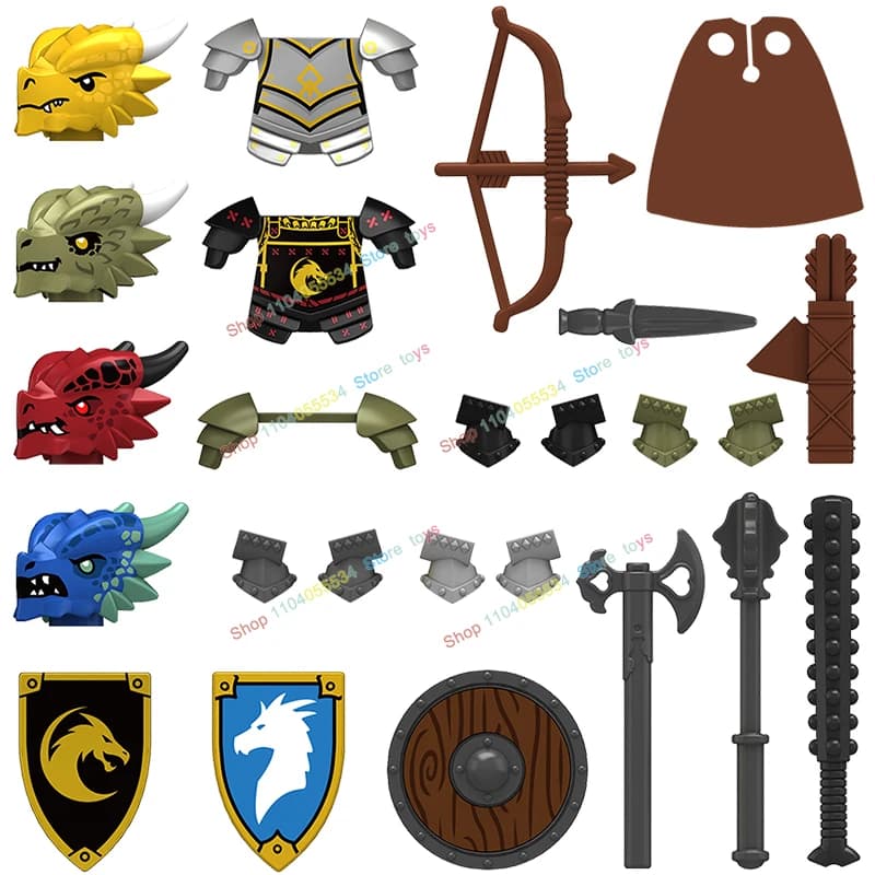 Giochi anime Non morti Drago Cavaliere Mattoni Draghi medievali Cavalieri Soldati Guerrieri Accessori Building Blocks Giocattoli N833-836