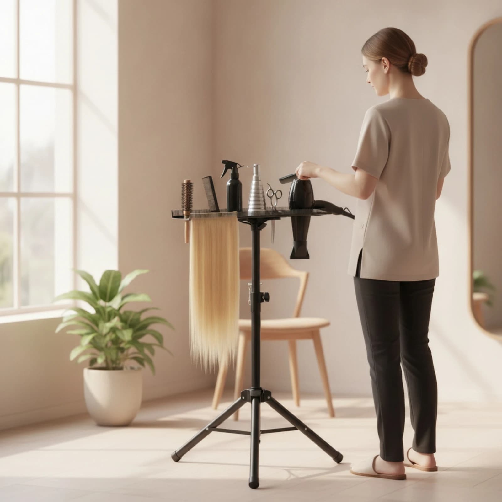 Braiding Rack with Tripod Sturdy Hair Extension Holder Tripod Stand Portable Salon Workstation Stable for Braiders