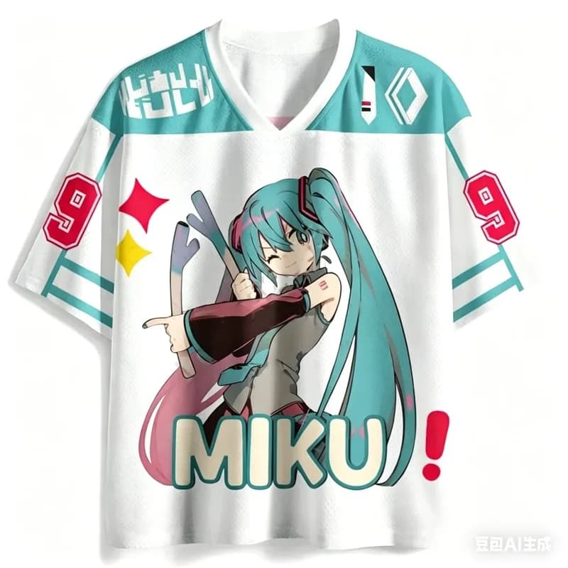 T-shirt Vocaloid Hatsune Miku, Maglia Anime con Stampa 3D, Top Streetwear per Fan, Outfit di Supporto Harajuku, Maglietta a Maniche Corte con Scollo a V