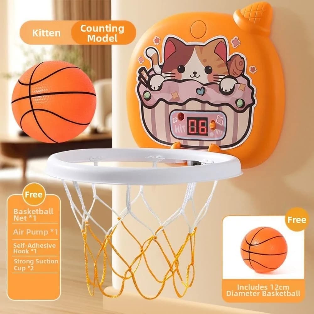 Canestro da basket da parete per bambini, mini canestro pieghevole con animali e tabellone segnapunti, set giocattolo per allenamento di basket, gioco da interno