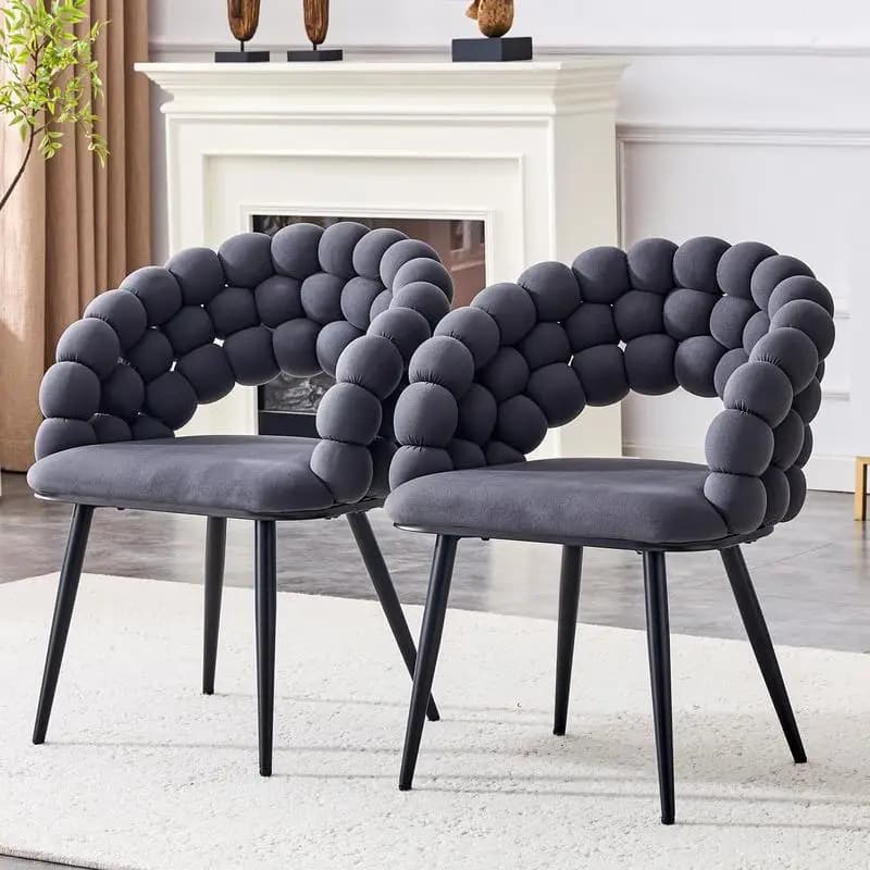 Set di 2 sedie da pranzo in velluto grigio con gambe nere, sedie dall'accento moderno per sala da pranzo e cucina, eleganti e confortevoli
