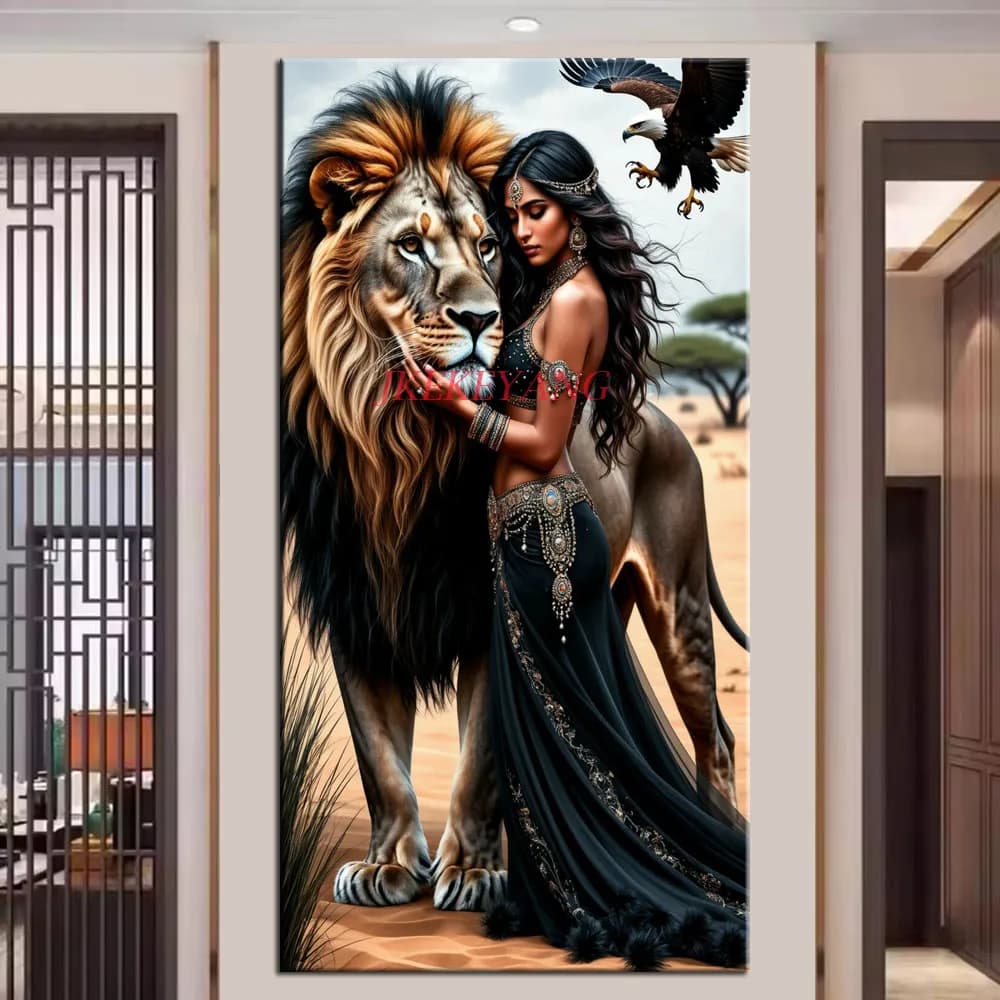 Fantastic Beauty and Lion Picture DIY Diamond Painting Cross Stitch Full Drill Diamond Mosaic New Collection Home Decor