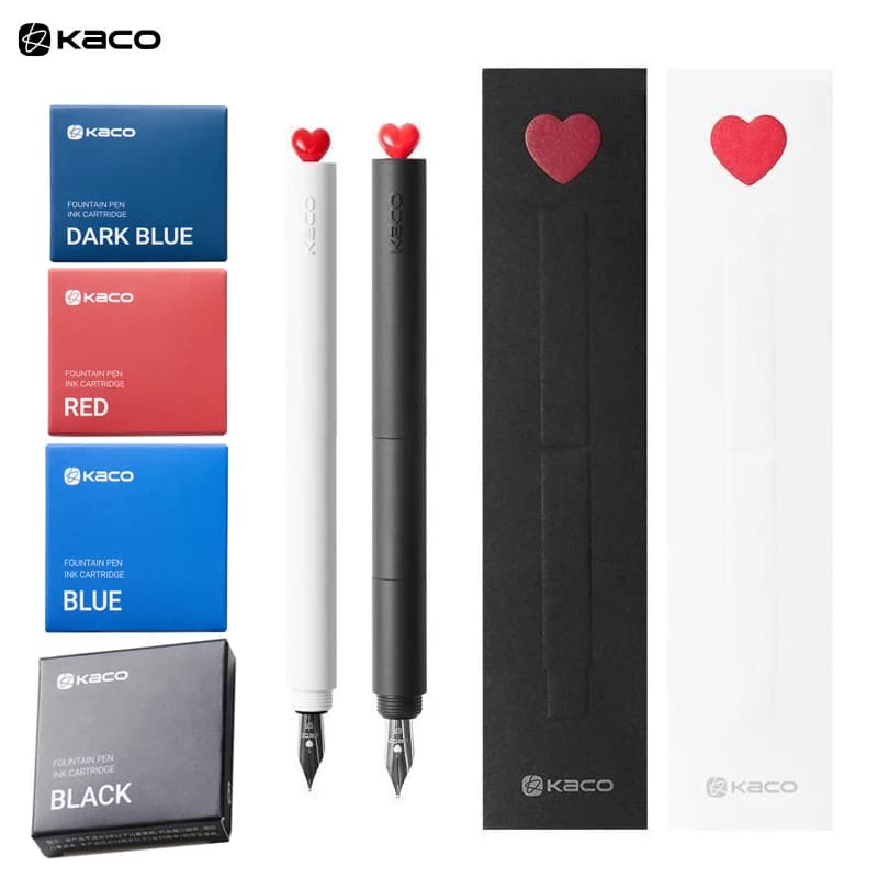 KACO FIRST Love Rotating Cap Fountain Pen,EF Fine Nib PocketSize with Heart,Smooth Writing for Office&Calligraphy,Black,Red,Blue