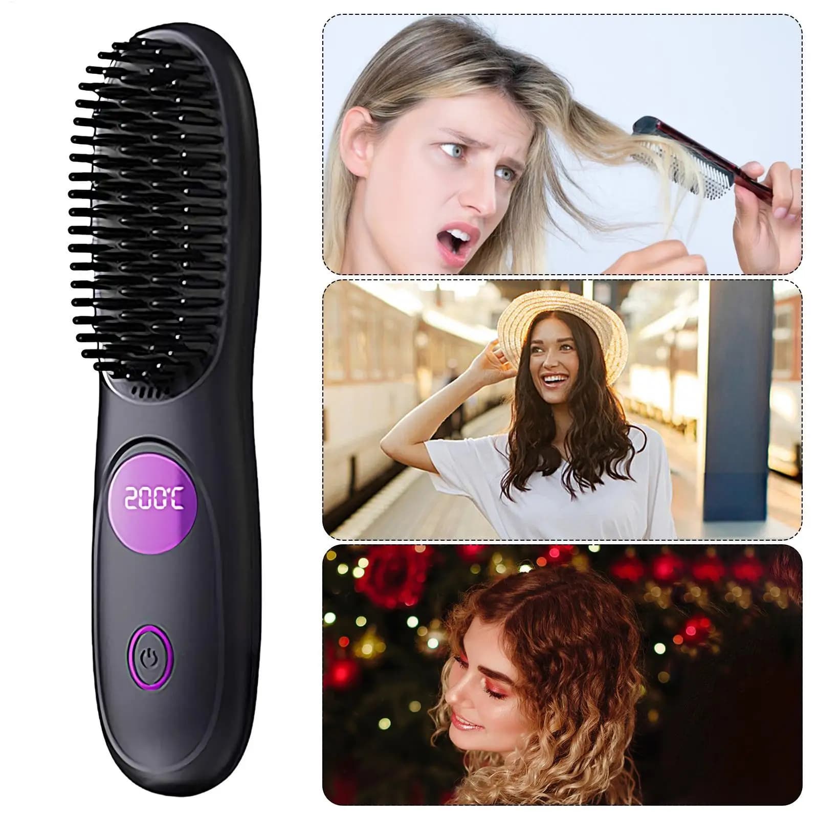 Rechargeable Portable Electric Smooth Brush with Negative Ions, Fashion Leasing Combs