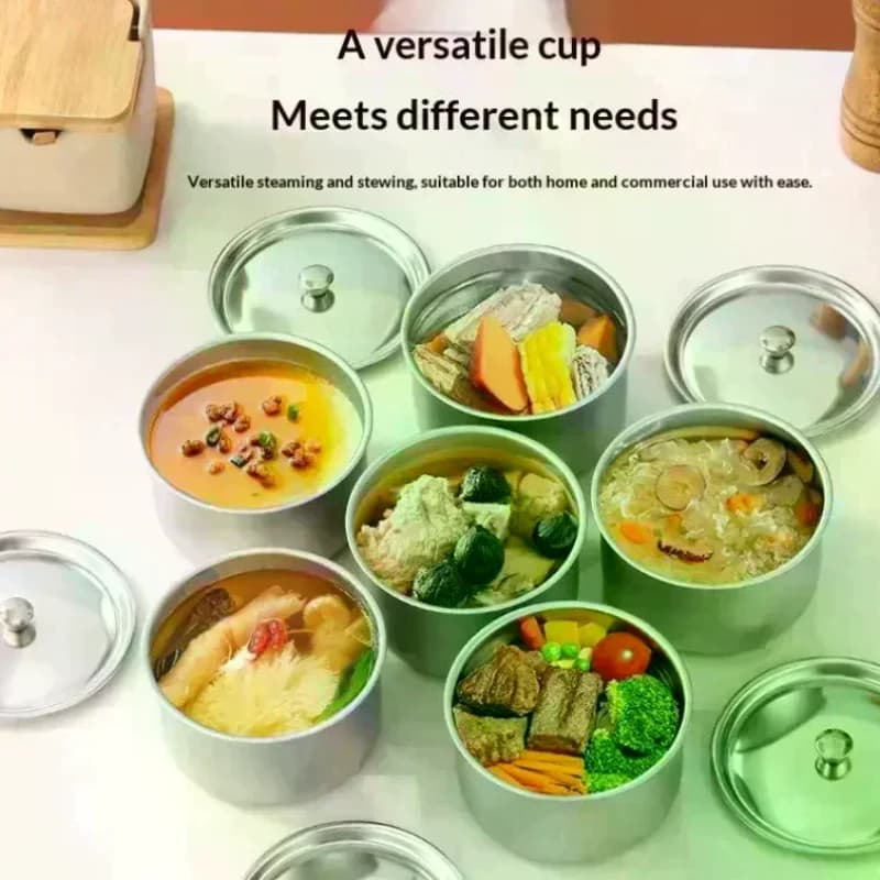 Set di 1/3/5 Ciotole in Acciaio Inox per Uova al Vapore, Ramen, Riso, Frutta, Insalata, Zuppa con Coperchi, Contenitori per Alimenti, Stoviglie da Cucina